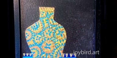 Blue Patterned Vase on Black