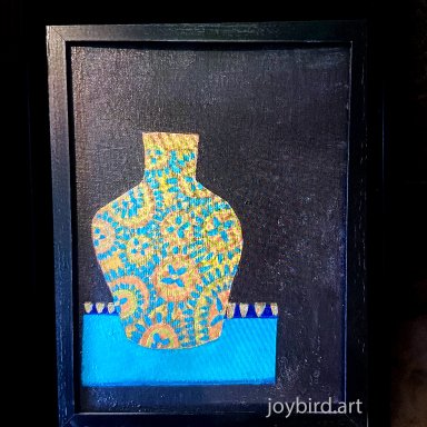 Blue Patterned Vase on Black